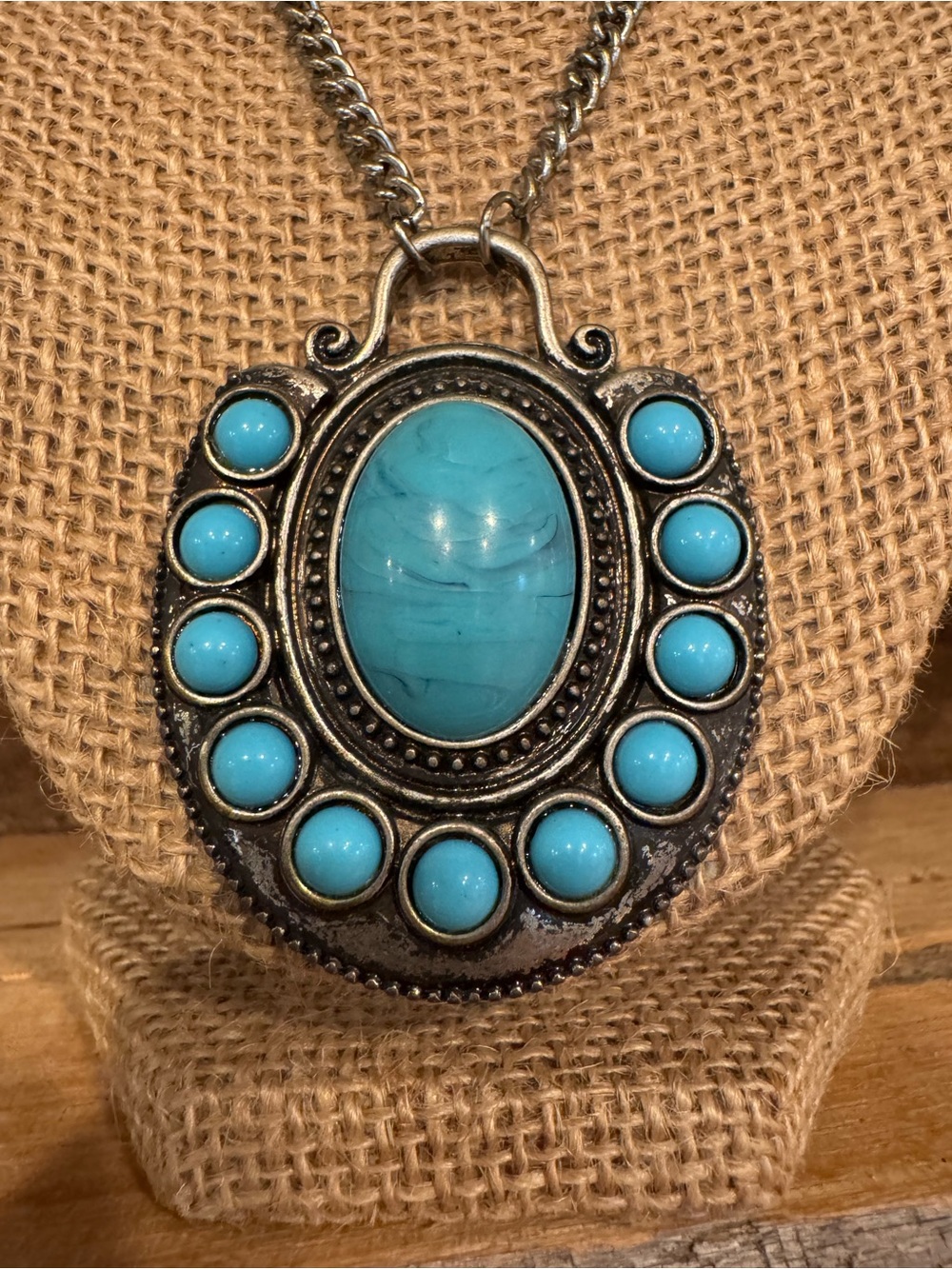 Turquoise Stone Silver-Tone Pendant Necklace - Blue
